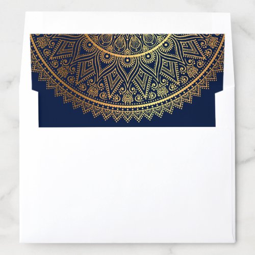 Traditional Blue Gold Mandala Indian Wedding Envelope Liner