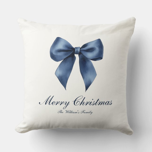 Traditional Blue Knot Christmas Throw Pillow (Front)