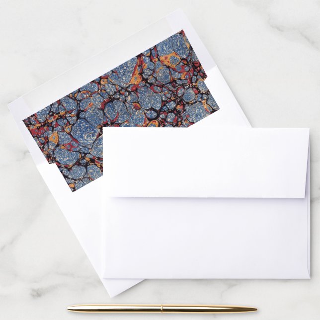 Traditional Blue Marbled Paper Abstract Envelope Liner (Desk)