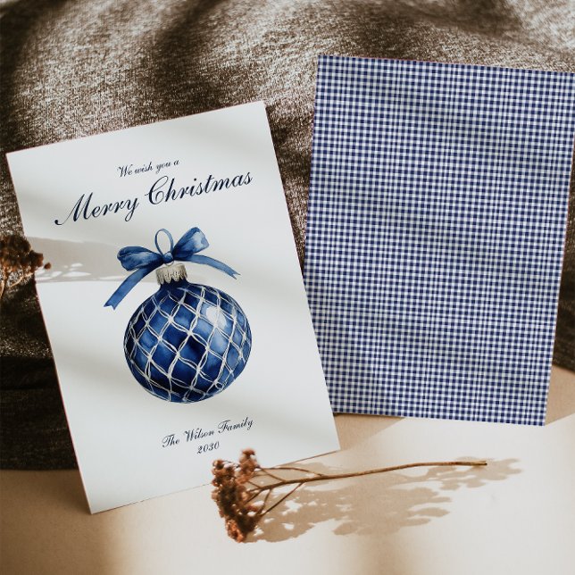 Traditional Blue Ornament Christmas Holiday Card  (Creator Uploaded)