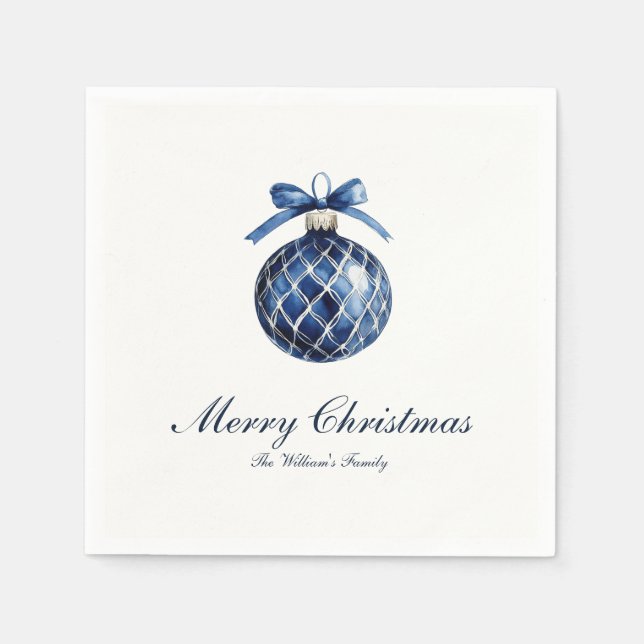 Traditional Blue Ornament Christmas Napkins (Front)