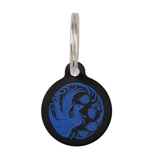 Traditional Blue Phoenix Circle on Black Pet ID Tag