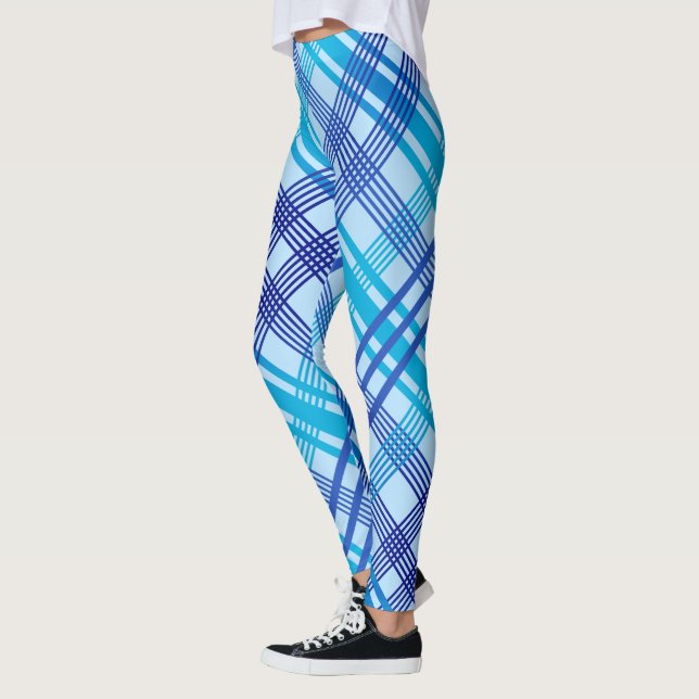 Traditional Blue Plaid on BLUE Leggings (Left)