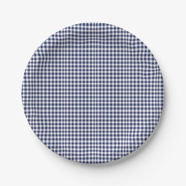 Traditional Blue Vichy Christmas Paper Plates (Front)
