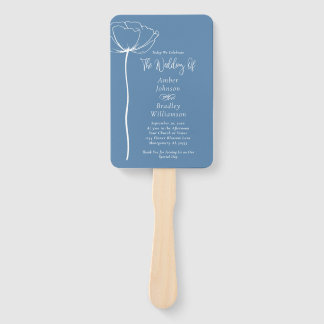 Traditional Blue White Bold Minimal Floral Program Hand Fan