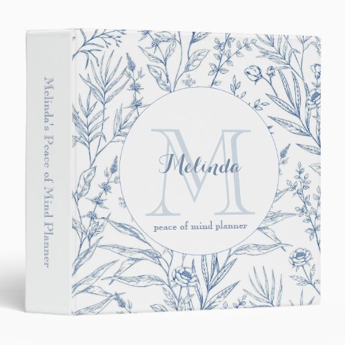 Traditional Blue White Floral End of Life Planner 3 Ring Binder