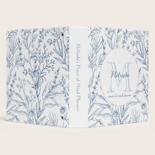 Traditional Blue White Floral End of Life Planner 3 Ring Binder