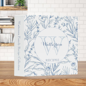 Traditional Blue & White Floral Family Recipe 3 Ring Binder