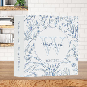 Traditional Blue & White Floral Family Recipe 3 Ring Binder