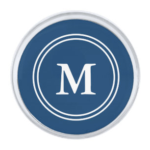 Traditional Blue & White Monogram Silver Finish Lapel Pin