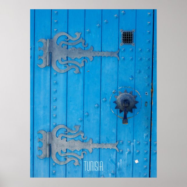 Traditional Blue Wooden Door in Tunisia Poster (Front)