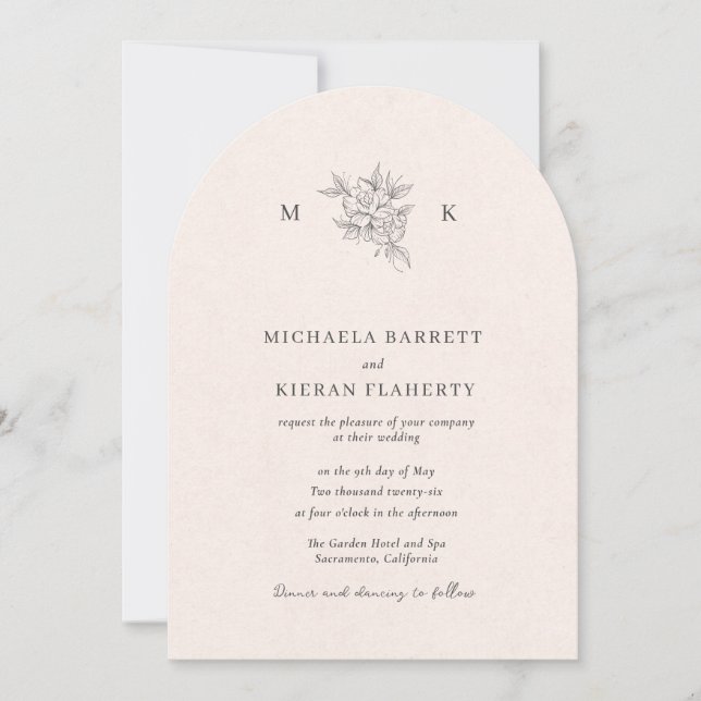 Traditional Blush Pink Monogram Wedding Invitation (Front)