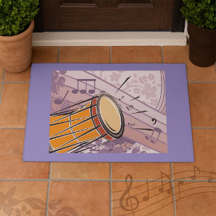 Traditional Bongo Drum With Music Notes Doormat