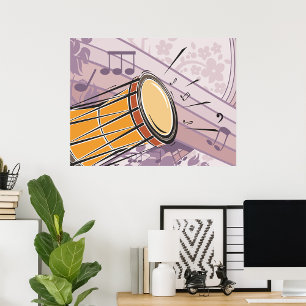 Traditional Bongo Drum With Music Notes Poster
