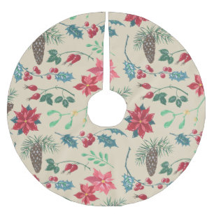 Traditional Botanical Christmas Brushed Polyester Tree Skirt