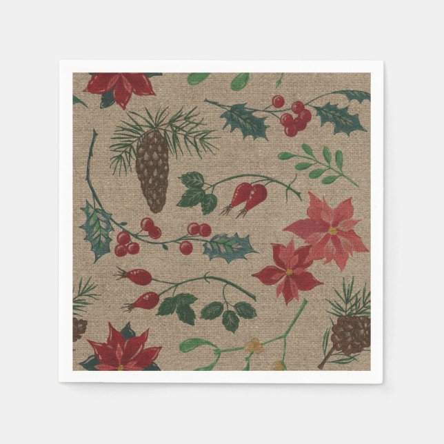 Traditional Botanical Christmas Paper Napkins (Front)