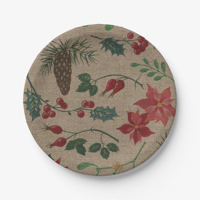 Traditional Botanical Christmas Paper Plates (Front)