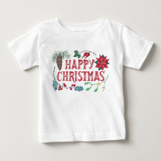 Traditional Botanical Christmas (white) Baby T-Shirt (Front)