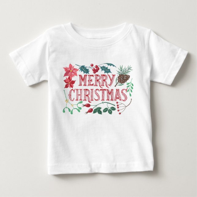 Traditional Botanical Christmas (white) Baby T-Shirt (Front)