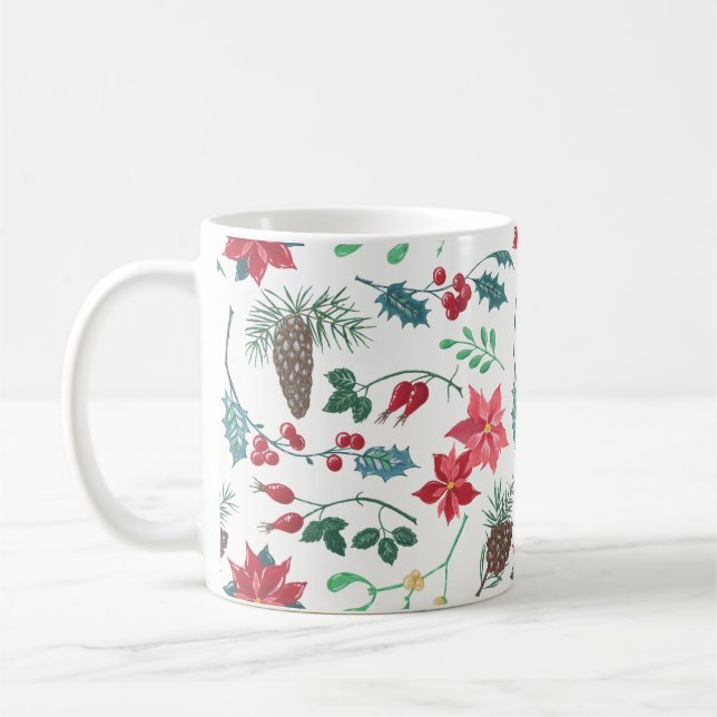 Traditional Botanical Christmas (white) Coffee Mug (Left)