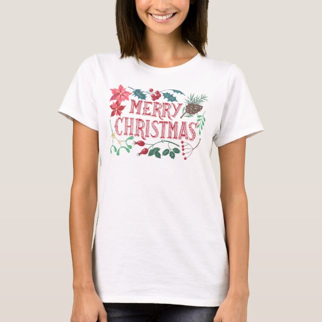 Traditional Botanical Christmas (white) T-Shirt (Front)