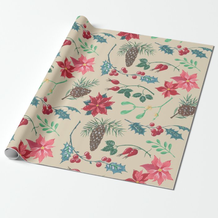 Traditional Botanical Christmas Wrapping Paper | Zazzle.com
