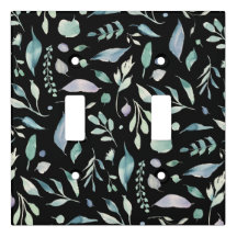 Traditional Botanical Leaf Pattern Blues on Black