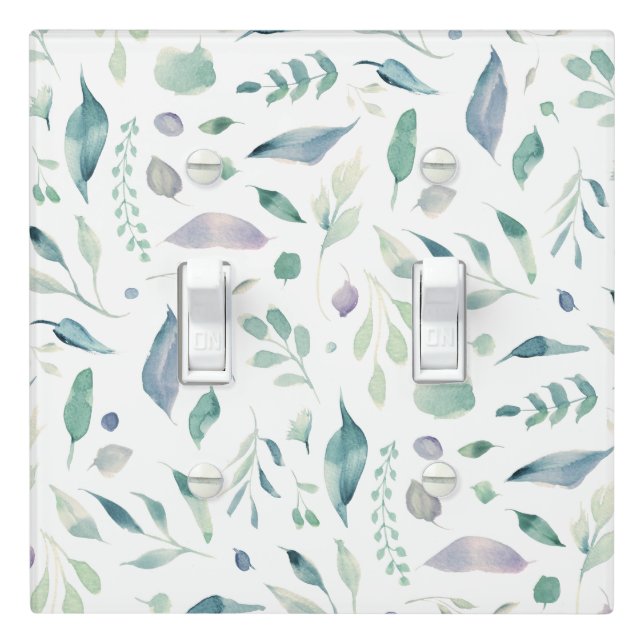 Traditional Botanical Leaf Pattern Blues on White Light Switch Cover (In Situ)