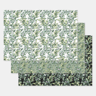 Traditional Botanical Pattern - 3 Design Wrapping Paper Sheets