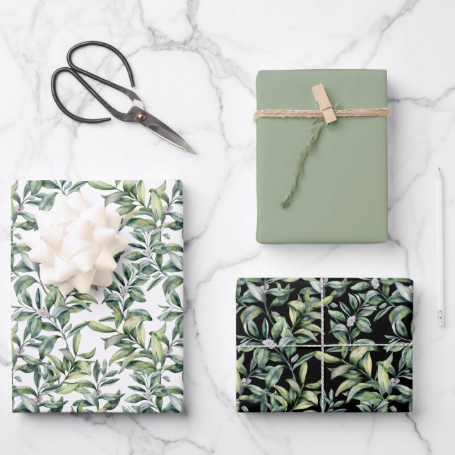 Traditional Botanical Pattern - 3 Design Wrapping Paper Sheets (Front)