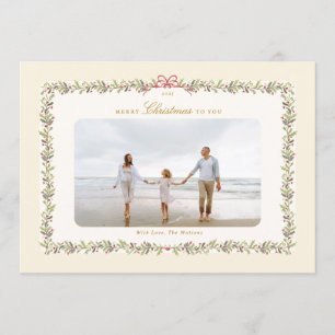 traditional bow christmas botanical 1 photo flat  holiday card
