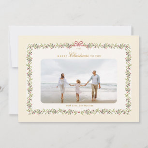 traditional bow christmas botanical 1 photo flat  holiday card
