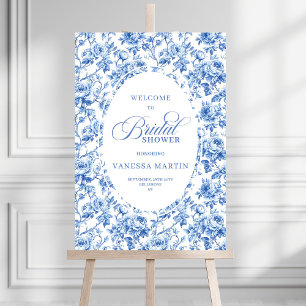 Traditional Bridal Shower Blue Roses Welcome Sign