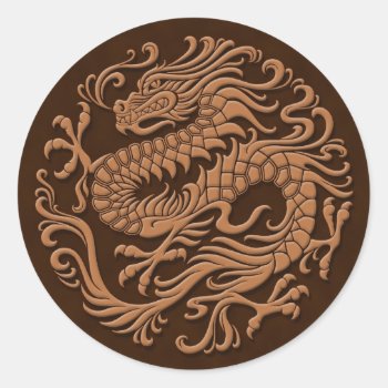 Traditional Brown Chinese Dragon Circle Classic Round Sticker by JeffBartels at Zazzle