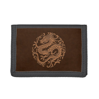 Traditional Brown Chinese Dragon Circle Trifold Wallet