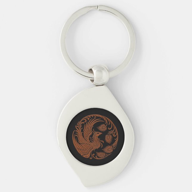 Traditional Brown Phoenix Circle on Black Keychain (Front)