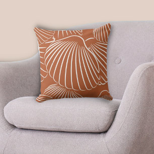 Traditional Brown & White Seashell Pattern Throw Pillow