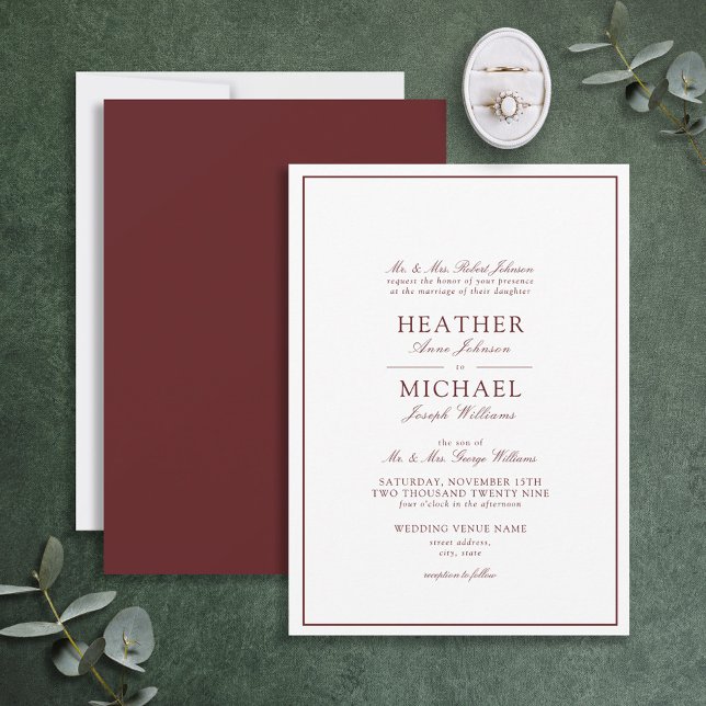 Traditional Burgundy Classic Script Wedding Invitation (Creator Uploaded)