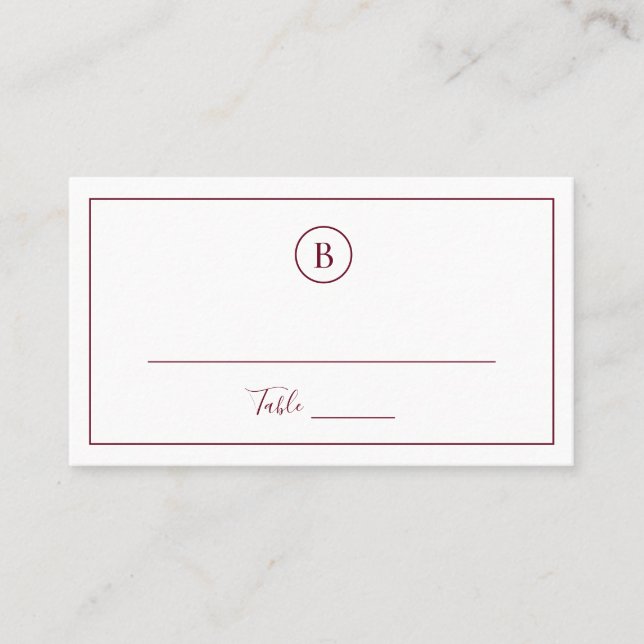 Traditional Burgundy Elegant Wedding Place Card (Front)