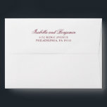 Traditional Burgundy Formal Elegant Wedding Envelope<br><div class="desc">Simple Wedding Envelope featuring your names in an elegant calligraphy along with your return address on the back flap. All text is in burgundy over a white background and may be changed to any color you wish by clicking the "customize" button. This classic style Wedding Envelope with traditional calligraphy is...</div>