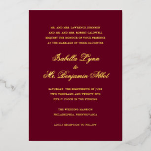 Traditional Burgundy Formal Elegant Wedding Foil Invitation
