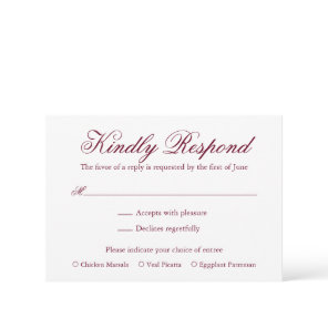 Traditional Burgundy Formal Elegant Wedding RSVP Card