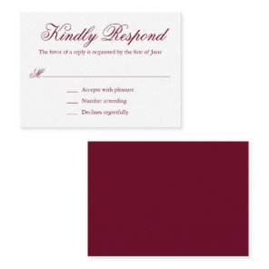 Traditional Burgundy Formal Mini Wedding RSVP Note Card