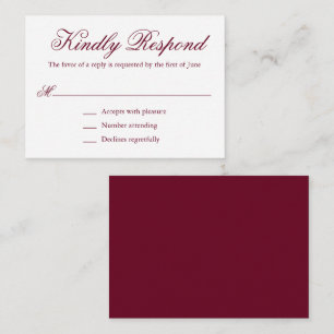 Traditional Burgundy Formal Mini Wedding RSVP Note Card