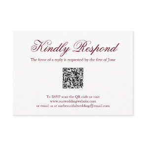 Traditional Burgundy Formal QR Code Wedding RSVP Card