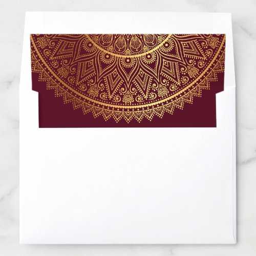 Traditional Burgundy Gold Mandala Indian Wedding Envelope Liner