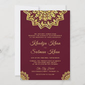 Traditional Burgundy Gold Motif Islamic Wedding Invitation (Back)