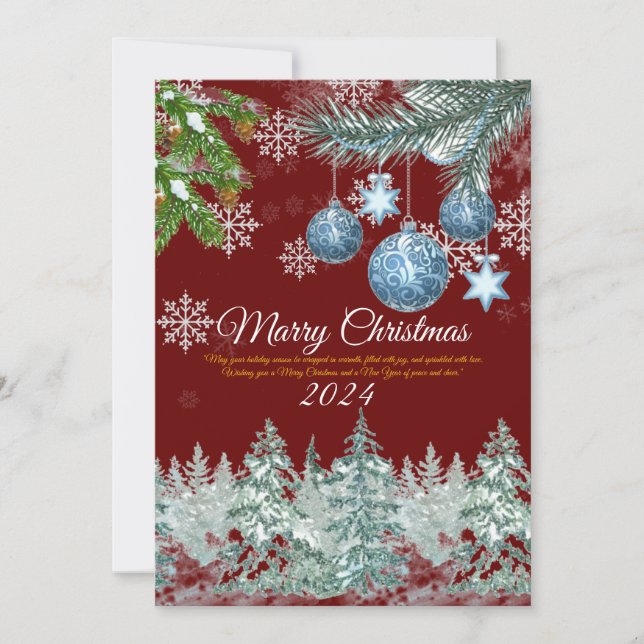 Traditional Burgundy Rustic Winter Christmas  Holiday Card (Front)