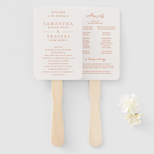 Traditional Burnt Orange Elegant Wedding Program Hand Fan