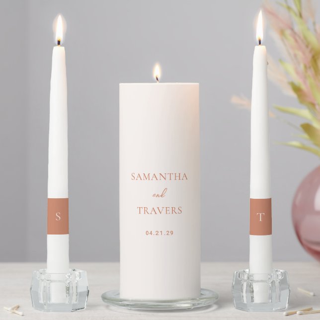 Traditional Burnt Orange Elegant Wedding Unity Candle Set (In Situ)